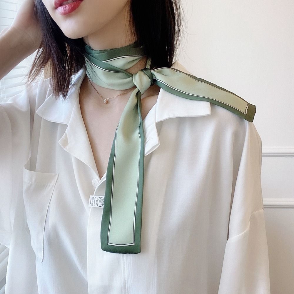 Silk Tie Striped - ผูกริบบิ้นที่คาดผมผ้าพันคอลายพิมพ์ผ้าคลุมไหล่หญิงผ้าพันคอยาวขนาดเล็กพิมพ์ผ้าพันคอผ้าพันคอผ้าไหมผ้าพันคอสไตล์เกาหลี