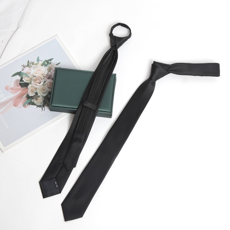 Skinny Tie Men - เนคไทสีดำ ซิป ผูกเอง คุณภาพสูง แบบเส้นเล็ก 6