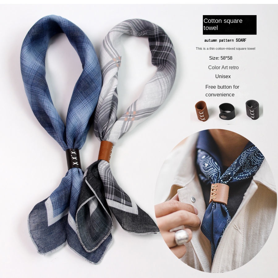 Scarf Silk Square - ผ้าพันคอสี่เหลี่ยมจัตุรัสผู้ชายมีกระดุมผ้าฝ้ายและผ้าลินินอเมริกันอังกฤษฤดูใบไม้ผลิฤดูใบไม้ร่วงผ้าไหมเนื้อนุ่มบางบาง