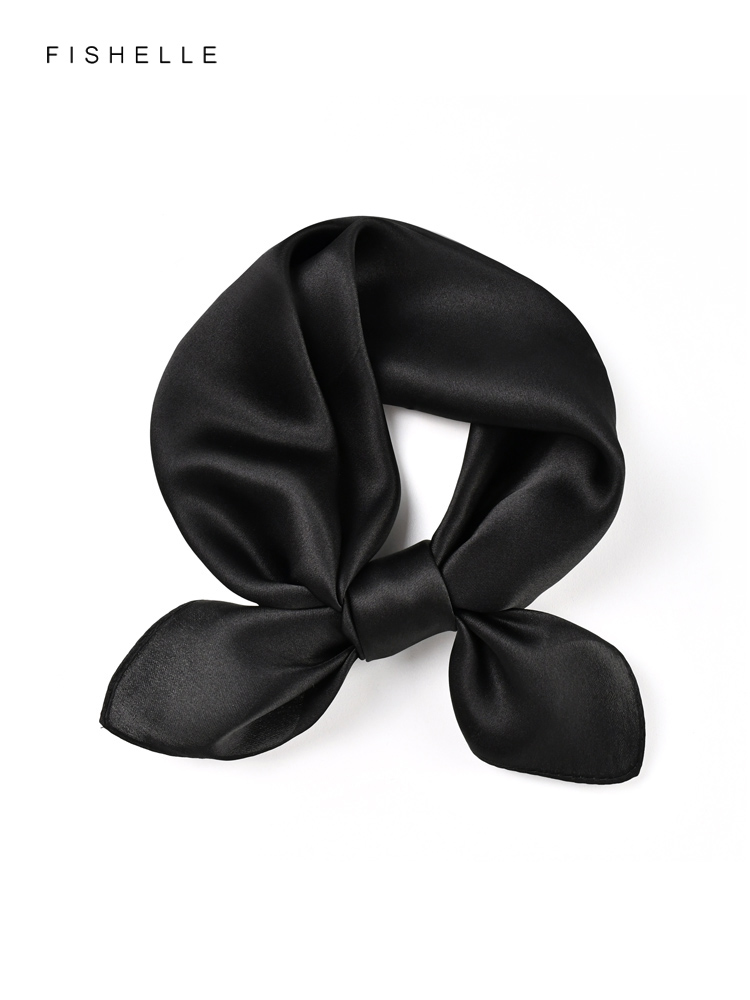 Silk Neck Scarf - สีทึบสีดำบริสุทธิ์ Syal Sutra Headscarf ผ้าเช็ดหน้าเลดี้ผ้าพันคอ Foulard