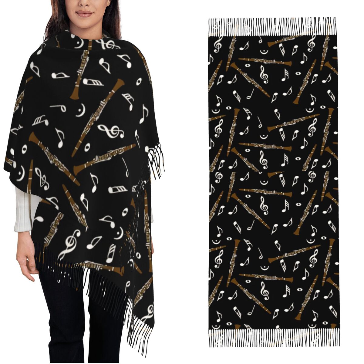 ผ้าพันคอผู้หญิงลายโน้ตดนตรีคลา - Pashmina Wrap Large บทวิจารณ์และราคา