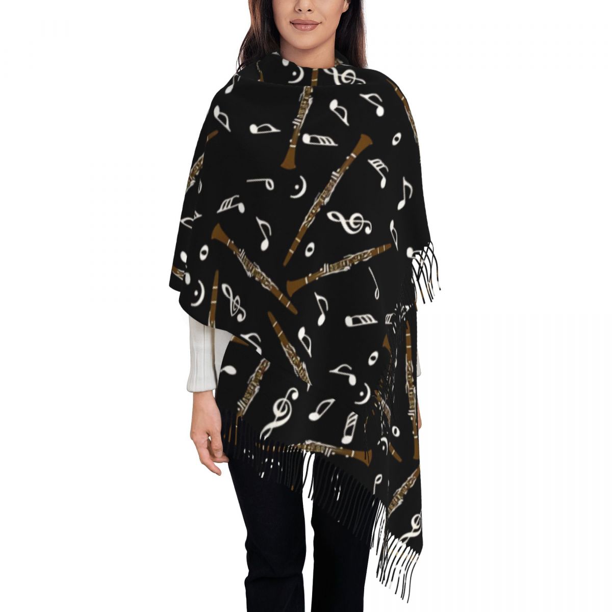ผ้าพันคอผู้หญิงลายโน้ตดนตรีคลา - Pashmina Wrap Large บทวิจารณ์และราคา
