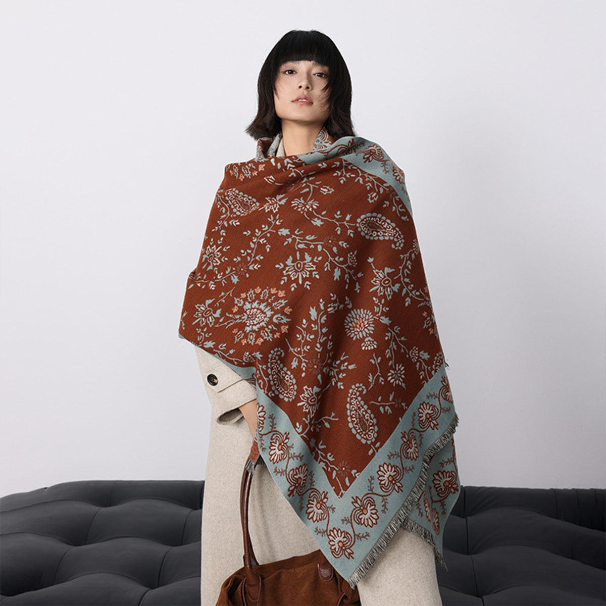 ผ้าพันคอแคชเมียร์เทียมลาย pais - Woven Scarf Blanket บทวิจารณ์และราคา